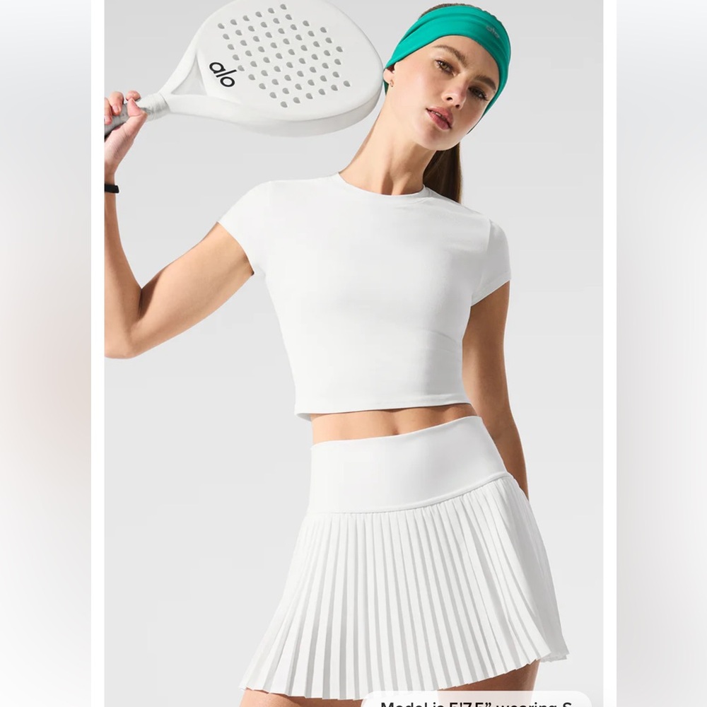 ALO Yoga White Pleated Skater Mini Skirt